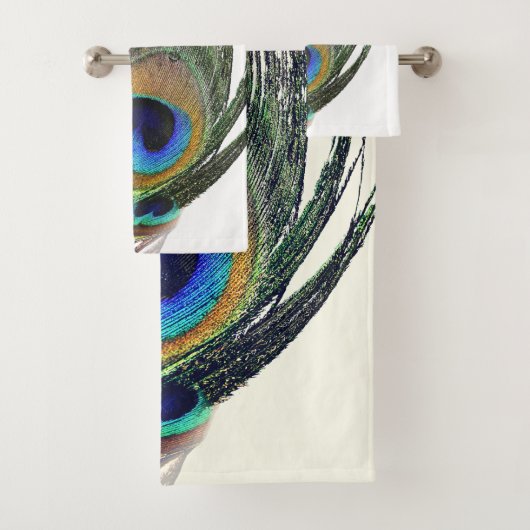 Stilvoll Chic Blue Green Peacock Feather Badhandtuch Set (Insitu)