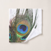 Stilvoll Chic Blue Green Peacock Feather Badhandtuch Set (Waschlappen)