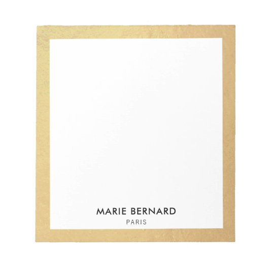 Stilvoll Chic Modern Gold Border Personalisiert Notizblock (Vorderseite)