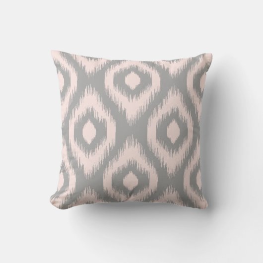 Stilvoll Chic Pink Gray Diamond Tribal Ikat Muster Kissen (Vorderseite)