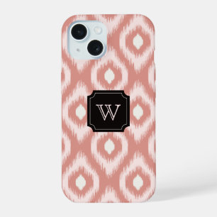 Stilvoll Chic Pink Ivory Diamond Ikat Monogram iPhone 15 Hülle