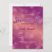 Stilvoll Chic Pink Lila funkelnde Lichter Sweet 16 Einladung (Vorderseite)