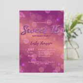 Stilvoll Chic Pink Lila funkelnde Lichter Sweet 16 Einladung (Stehend Vorderseite)