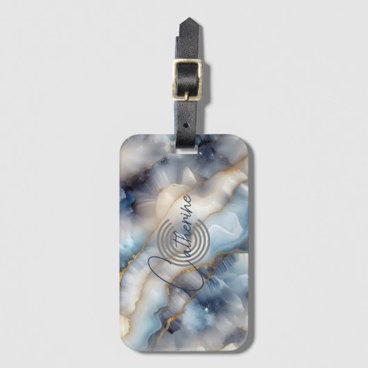 Stilvoll Chic Swirled Blue and Gold Marble Agate Gepäckanhänger (Vorderseite Vertikal)