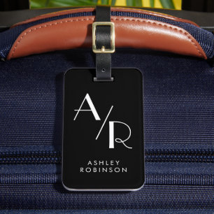 Stilvoll Chic Two Monogram Initial Black Gepäckanhänger