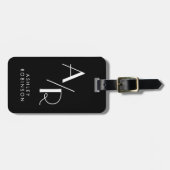 Stilvoll Chic Two Monogram Initial Black Gepäckanhänger (Vorderseite horizontal)