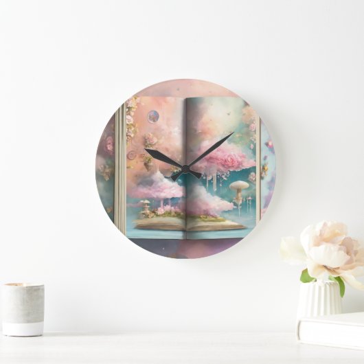 Stilvoll Cloud-Inspiriert Open Book Print Large Cl Große Wanduhr (Zuhause)