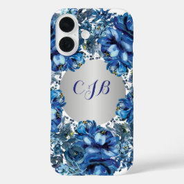 Stilvoll Cobalt Blue Floral iPhone 16 Hülle