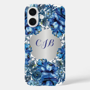 Stilvoll Cobalt Blue Floral iPhone 16 Hülle