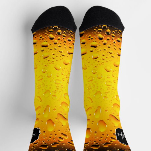Stilvoll Cooles gelbes Tropfen Bier Monogram Socken (Oben)