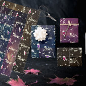 Stilvoll deep Dark Sparkling Sky Dancing Skelette Geschenkpapier Set