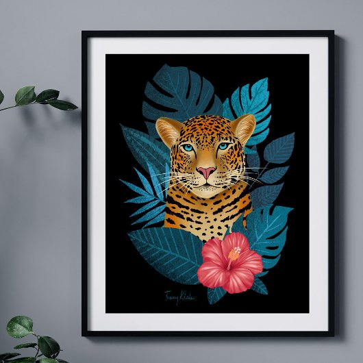 Stilvoll Dschungel Leopard Blumenmuseum | Navy Blu Poster