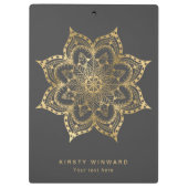 Stilvoll dunkelgrau und goldener Foil Boho Mandala Klemmbrett (Rückseite)