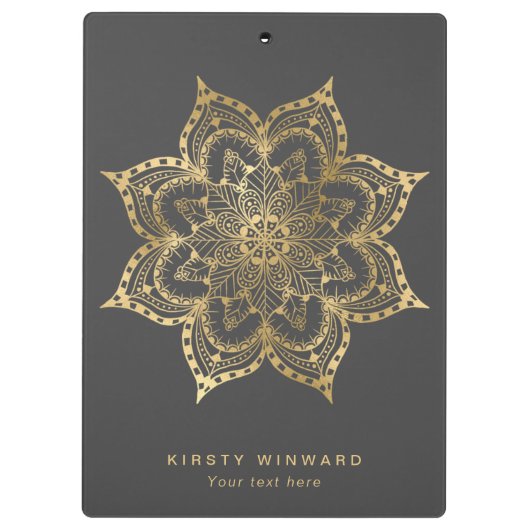 Stilvoll dunkelgrau und goldener Foil Boho Mandala Klemmbrett (Rückseite)