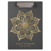Stilvoll dunkelgrau und goldener Foil Boho Mandala Klemmbrett (Vorderseite)