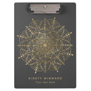 Stilvoll dunkelgrau und goldener Foil Boho Mandala Klemmbrett