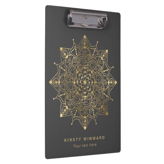 Stilvoll dunkelgrau und goldener Foil Boho Mandala Klemmbrett (Rechts)