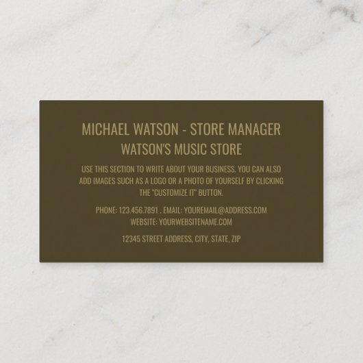 Stilvoll eingerichteter Music Store Visitenkarte (Rückseite)