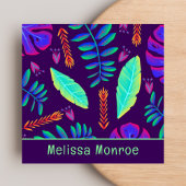 Stilvoll einzigartig Trendy Neon Floral Garden Quadratische Visitenkarte