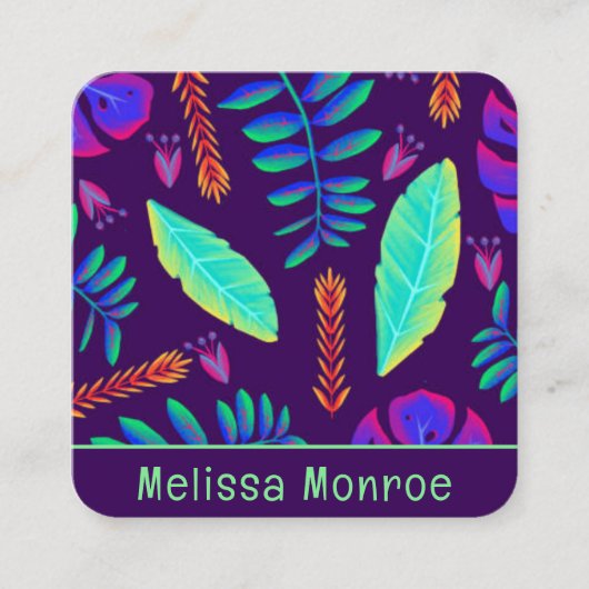 Stilvoll einzigartig Trendy Neon Floral Garden Quadratische Visitenkarte (Vorderseite)