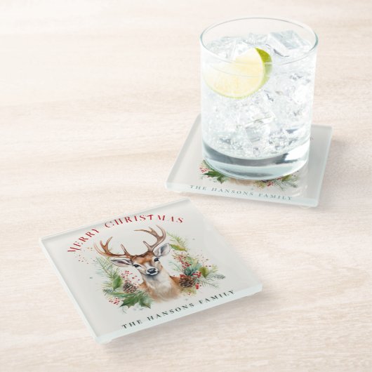 Stilvoll & elegant Deer Christmas Gärten Custom Glasuntersetzer (Schrägansicht)