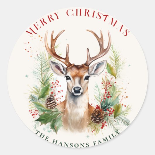 Stilvoll & elegant Deer Christmas Gärten Custom Runder Aufkleber (Vorderseite)