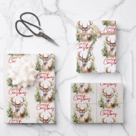 Stilvoll & elegant Deer Christmas Greenery Muster Geschenkpapier Set