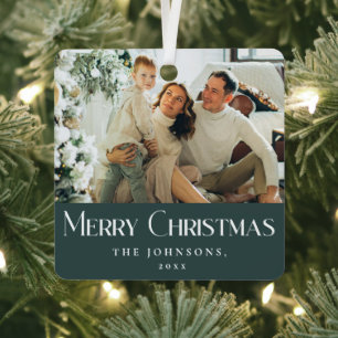 Stilvoll Elegant Merry Christmas Family Foto Green Ornament Aus Metall