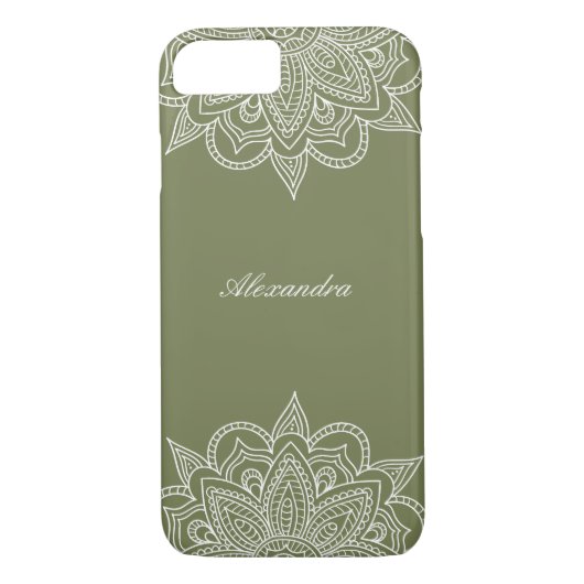 Stilvoll & elegant Olive & White Mandala Lace Case-Mate iPhone Hülle (Rückseite)