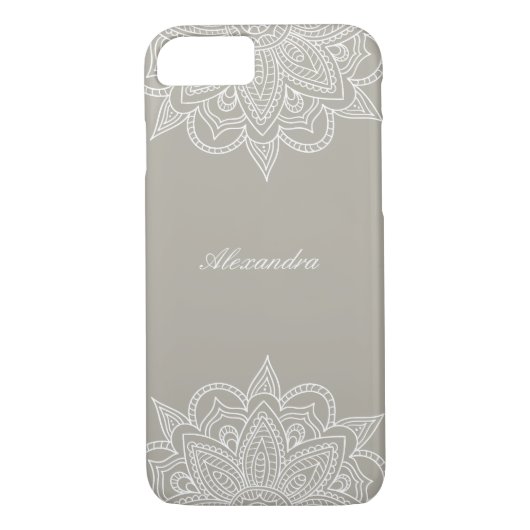 Stilvoll & elegant Taupe & White Mandala Lace Case-Mate iPhone Hülle (Rückseite)