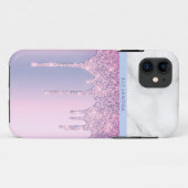 Stilvoll eleganter lila Glitzer Tropfen aus weißem Case-Mate iPhone Hülle (Rückseite (Horizontal))