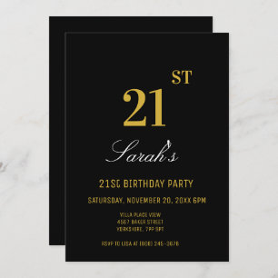 Stilvoll elegantes Black & Gold 21. Geburtstag Par Einladung