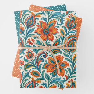 Stilvoll ethnisch farbenfroh Paisley Floral Art Mu Geschenkpapier Set
