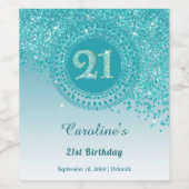 Stilvoll Falling Aquamarin Blue Glitzer 21. Geburt Weinetikett (Einzelnes Label)