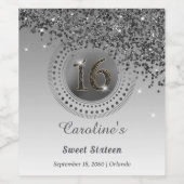 Stilvoll Falling Black Glitzer 16. Geburtstag Weinetikett (Einzelnes Label)