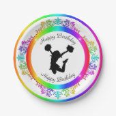 Stilvoll farbenfroh verzierte Cheerleader Birthday Pappteller (Vorderseite)