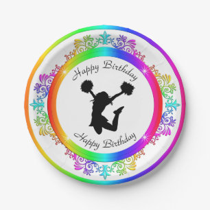 Stilvoll farbenfroh verzierte Cheerleader Birthday Pappteller