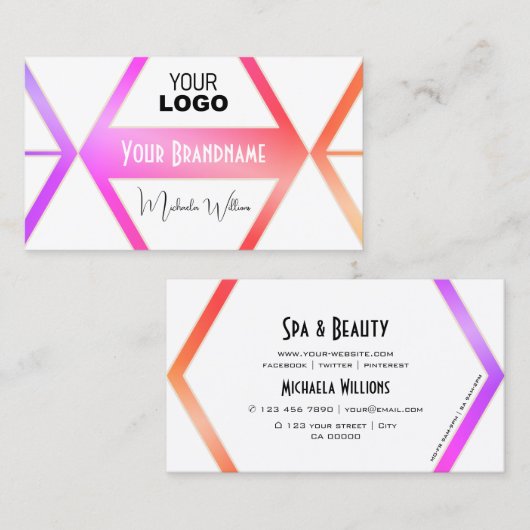 Stilvoll farbig mit White Geometric und Logo Visitenkarte (Vorne/Hinten)