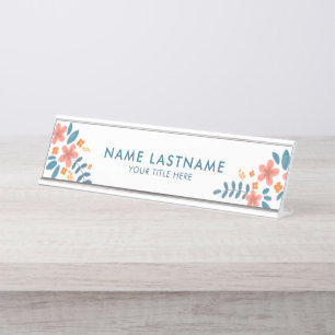 Stilvoll Feminine Fresh Pink Orange Blue Floral Schreibtischnamensplakette
