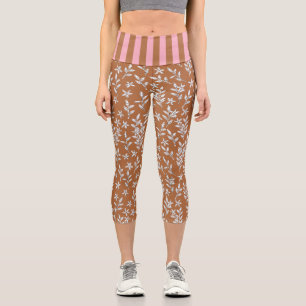 Stilvoll floral Brown & Pink High Waisted Capri Leggings