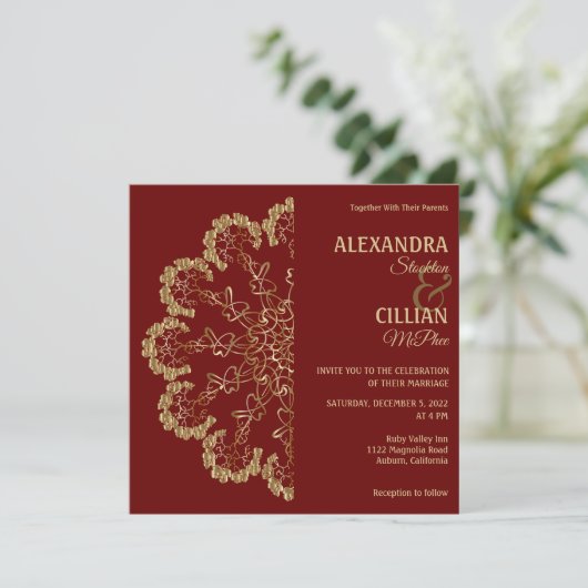 Stilvoll floral Mandala Wedding Einladung (Stehend Vorderseite)