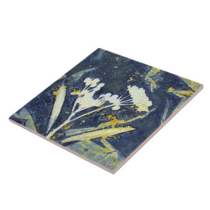 Stilvoll floraler botanischer Cyanotyp Fliese
