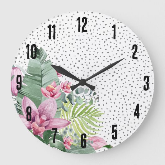 Stilvoll florales Wasser tropisch Große Wanduhr (Vorderseite)