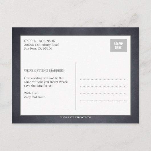 Stilvoll gekleidet - Save the Date Postkarte (Rückseite)