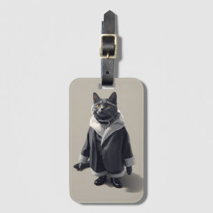 Stilvoll gekleidete graue Katze Modeillustration Gepäckanhänger