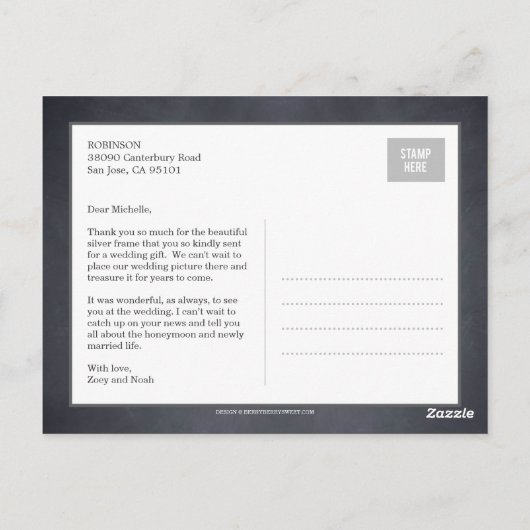 Stilvoll gekleidete Hochzeit Dankeschön Karte (Rückseite)