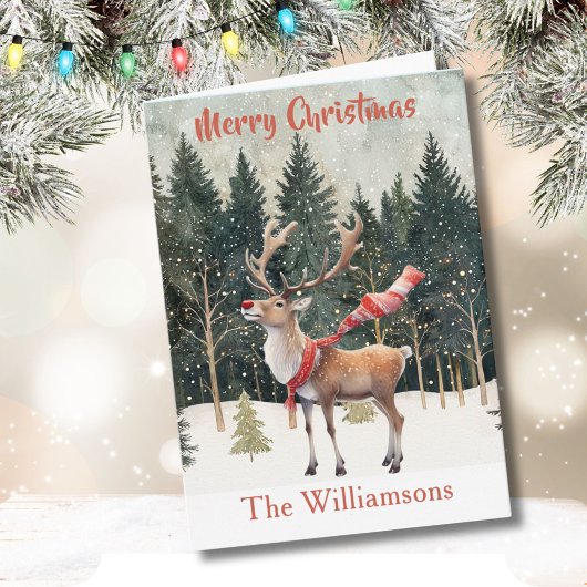 Stilvoll gekleidetes Rentier Tree Car Karte