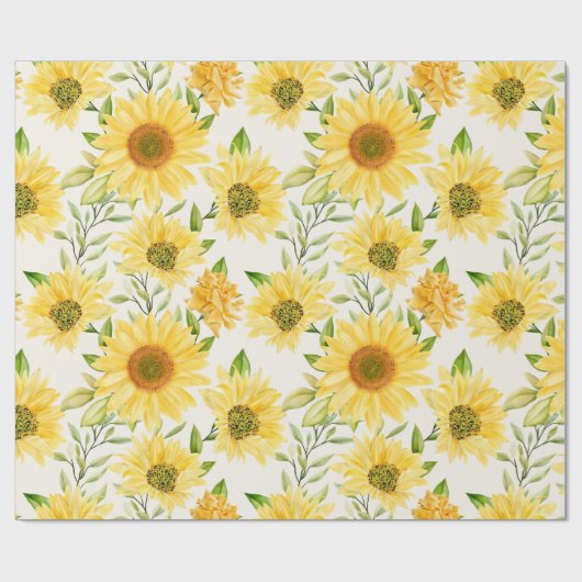 Stilvoll gelbe Sonnenblumenmuster Geschenkpapier (Flach)