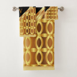 Stilvoll geometrisch Mit Monogramm Gold und Schwar Badhandtuch Set