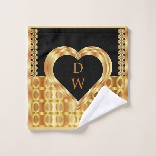 Stilvoll geometrisch Mit Monogramm Gold und Schwar Badhandtuch Set (Waschlappen)